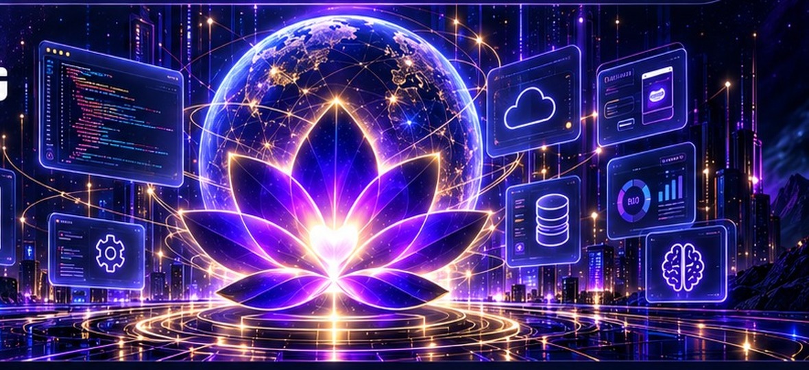 Futuristic lotus, global network and software systems
